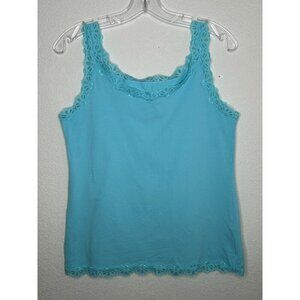 Y2K Fairy Lace Trim Tank Top Christopher & Banks Womens Small Stretch Aqua Blue